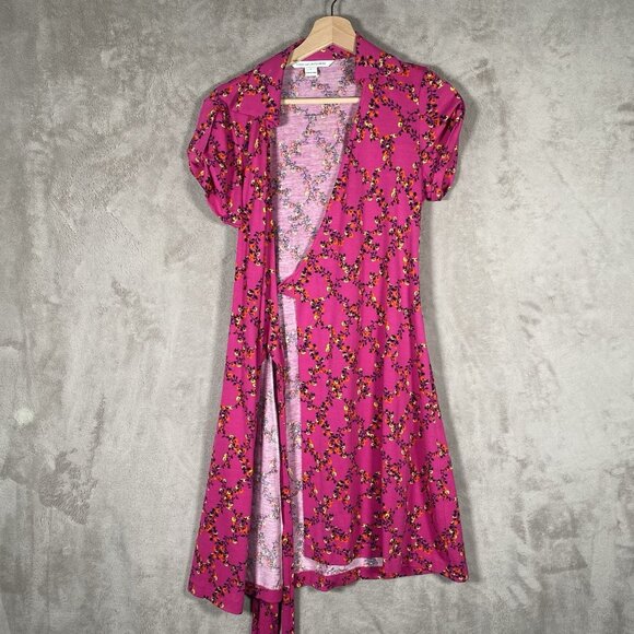 Diane von Furstenberg DVF Jilda Two Wrap Dress Size 2 Pink Floral Print Collared - Picture 7 of 14